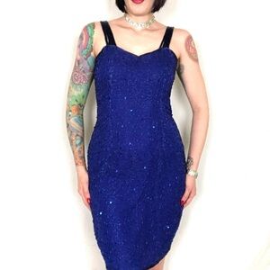 Laurence Kazar Royal Blue Sequin Mini Dress